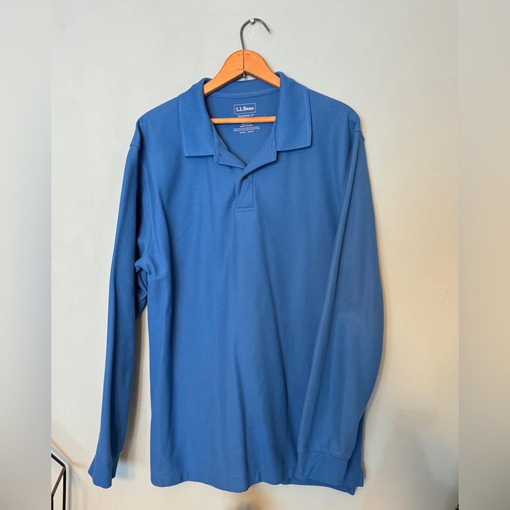 LL BEAN Men’s LS Polo Shirt, L, blue